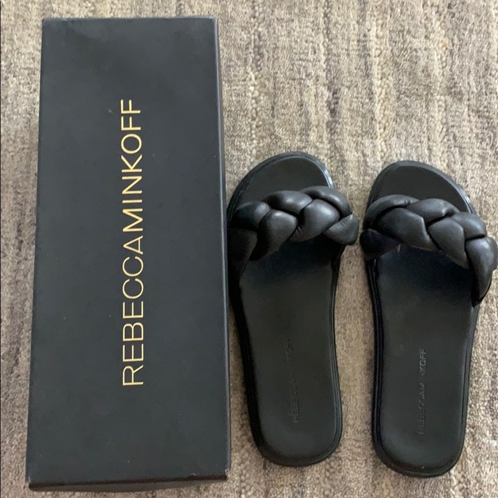 Rebecca Minkoff Braided Black Leather Slides